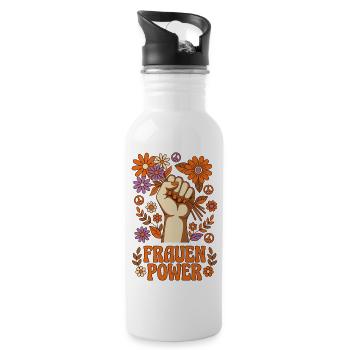 Frauen Power Retro - Trinkflasche mit integriertem Trinkhalm - Weiß - Rechts