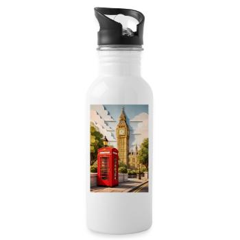 London Paper Craft: Rote Telefonzelle von Big Ben - Trinkflasche mit integriertem Trinkhalm - Weiß - Rechts