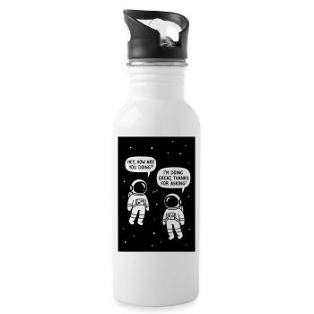 Astronauts talking in the cosmos cartoon - Water bottle with straw - white - Right
