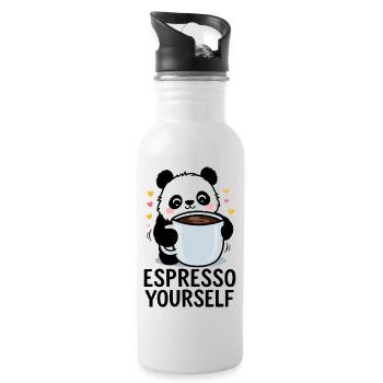Espresso Yourself – Lustiges Panda-Kaffee Shirt - Trinkflasche mit integriertem Trinkhalm - Weiß - Rechts