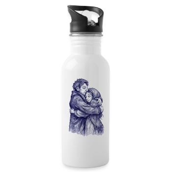 Lovers | Blue Hug Couple Sketch - Water bottle with straw - white - Right