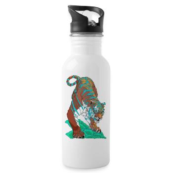 Türkisblauer Tiger auf Felsen - Trinkflasche mit integriertem Trinkhalm - Weiß - Rechts