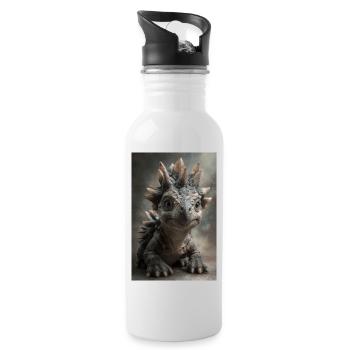 Kleines Stegosaurus-Porträt - Trinkflasche mit integriertem Trinkhalm - Weiß - Rechts