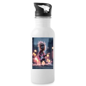 Neon Dread Guitarist with Pink Guitar - Water bottle with straw - white - Right