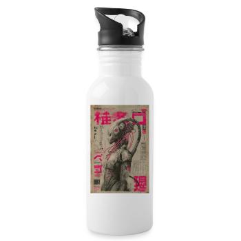 Neon-Mecha unter rosa japanischen Nachrichten - Trinkflasche mit integriertem Trinkhalm - Weiß - Rechts