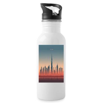 Dubai Skyline in Pastellfarben - Trinkflasche mit integriertem Trinkhalm - Weiß - Rechts