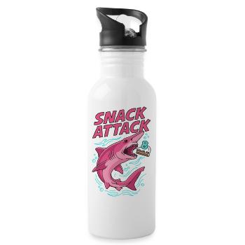 Snack Attack 8th Birthday Shark - Water bottle with straw - white - Right
