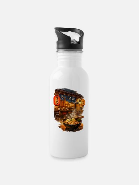 Ramen is Life - Trinkflasche mit integriertem Trinkhalm - Weiß