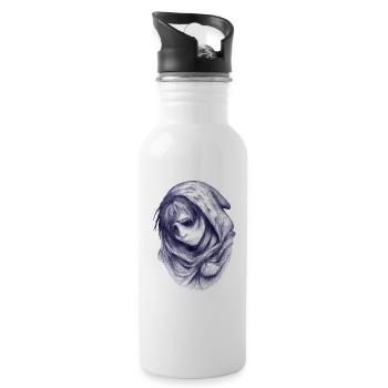 Blaue Hülle: Gesichtslose Figur - Water bottle with straw - white - Right