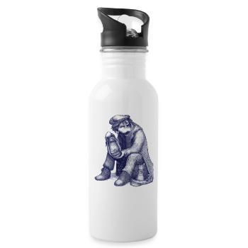 Sad | Hand Painted Drawing Ballpoint Pen - Water bottle with straw - white - Right