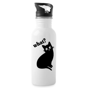 Lustige Schwarze Katze What  - Trinkflasche mit integriertem Trinkhalm - Weiß - Rechts