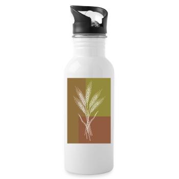 Wheat Ears Line Art – Nature Motif - Water bottle with straw - white - Right