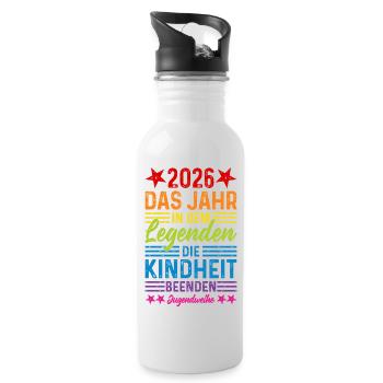 2026 Das Jahr in dem Legenden die Kindheit beenden - Trinkflasche mit integriertem Trinkhalm - Weiß - Rechts