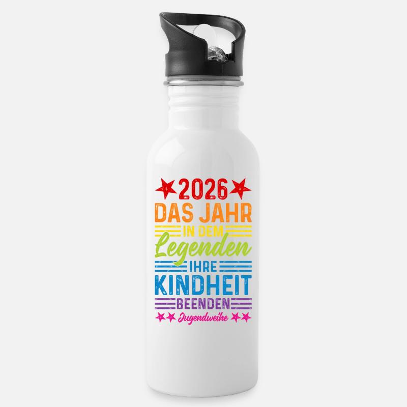 Jugendweihe 2026 Legenden beenden Ihre Kindheit - Trinkflasche mit integriertem Trinkhalm - Weiß