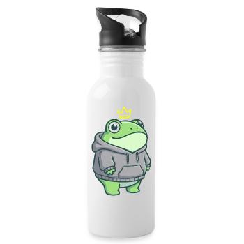 King Croak – Kawaii Frog Hoodie Streetwear - Water bottle with straw - white - Right