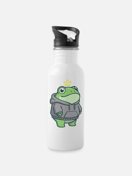 King Croak – Kawaii Frog Hoodie Streetwear - Water bottle with straw - white