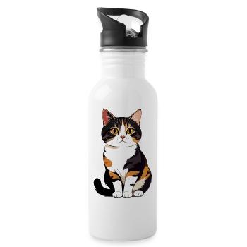 Calico Katzenportrait Illustration Katzenbaby - Trinkflasche mit integriertem Trinkhalm - Weiß - Rechts
