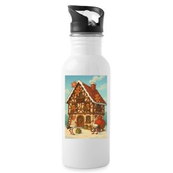 Elsass-Fachwerkhaus Märchen-Lebkuchen - Trinkflasche mit integriertem Trinkhalm - Weiß - Rechts