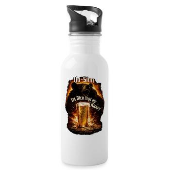 Bär, Bier und Feuerkraft - Trinkflasche mit integriertem Trinkhalm - Weiß - Rechts