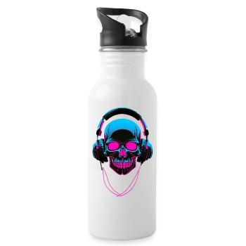 Neon Skull with Headphones - Water bottle with straw - white - Right