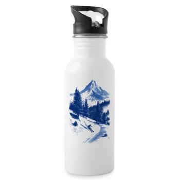 Blauer Gipfelgesicht Silhouette - Trinkflasche mit integriertem Trinkhalm - Weiß - Rechts