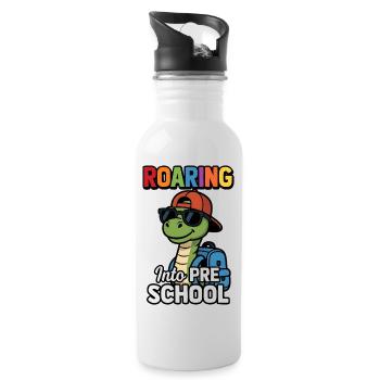 Roaring into Preschool Dinosaur Back to School - Water bottle with straw - white - Right