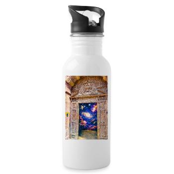 Space Gate Cosmic Portal Door - Water bottle with straw - white - Right