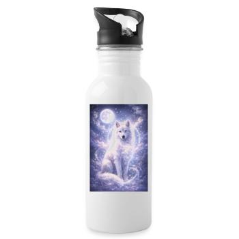 Autocollant Mystique Loup Lune Animal Fantastique Spirituel - Gourde avec paille intégrée - blanc - Droite