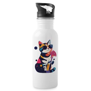 Motif pop art Chat avec lunettes de soleil Cool Cats - Gourde avec paille intégrée - blanc - Droite