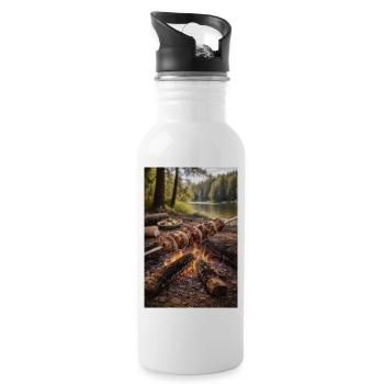 Campfire barbecue skewers by the lake - Water bottle with straw - white - Right