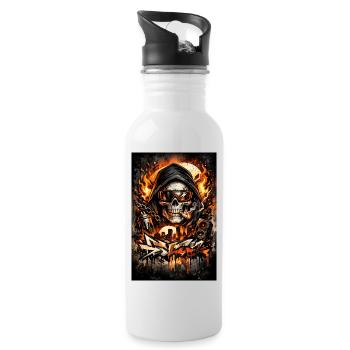 Urbaner Totenkopf mit Flammen Skyline - Trinkflasche mit integriertem Trinkhalm - Weiß - Rechts