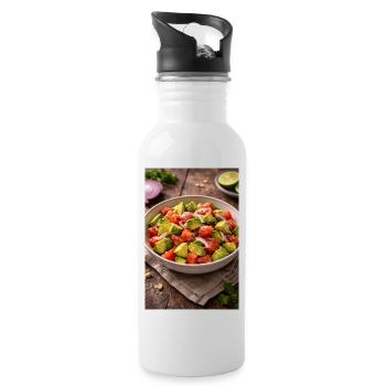 Avocado-Tomaten Salat  - Trinkflasche mit integriertem Trinkhalm - Weiß - Rechts