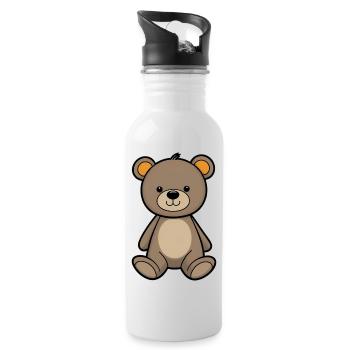 Cuddly Bear Illustration Velvet Brown - Water bottle with straw - white - Right