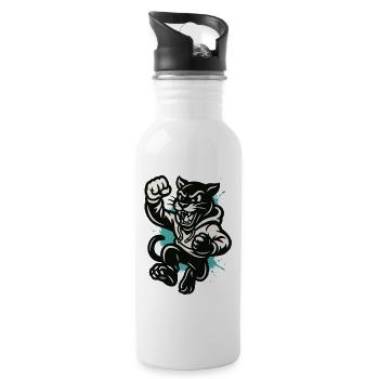 Fighting Cat in Hoodie - Water bottle with straw - white - Right