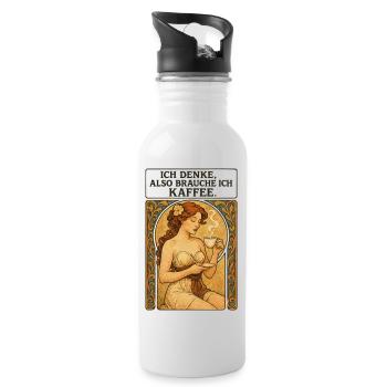 Pin-up woman with coffee in Art Nouveau style - Water bottle with straw - white - Right