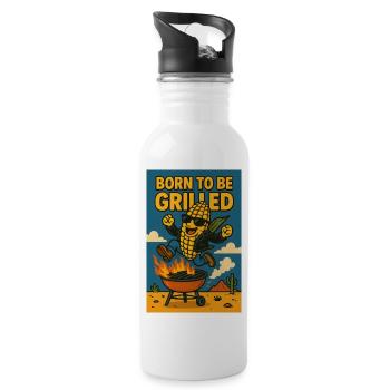 Geboren zum Grillen - geboren um gegrillt zu sein - Trinkflasche mit integriertem Trinkhalm - Weiß - Rechts