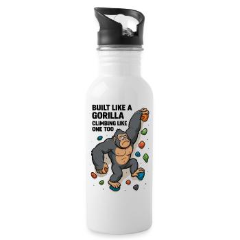 Bouldern lustig – Gorilla Cartoon Kletter Shirt - Trinkflasche mit integriertem Trinkhalm - Weiß - Rechts