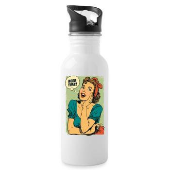 Bierzeit Retro-Pin-Up - Trinkflasche mit integriertem Trinkhalm - Weiß - Rechts