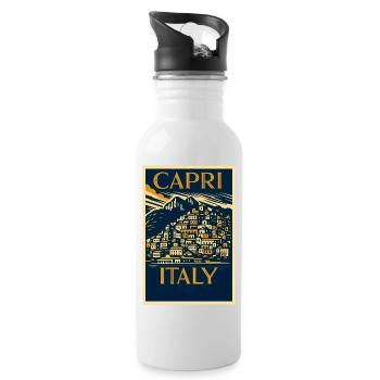 Capri Italy – Navy & Gold Vintage Poster Art Deco - Water bottle with straw - white - Right