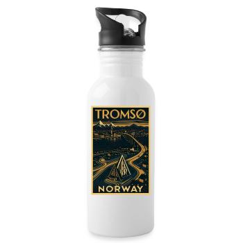 Tromsø Norwegen – Retro Reiseposter Art Deco - Trinkflasche mit integriertem Trinkhalm - Weiß - Rechts