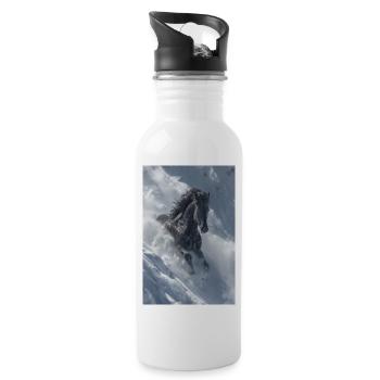 Winterhengst in Schneeverwehung - Trinkflasche mit integriertem Trinkhalm - Weiß - Rechts