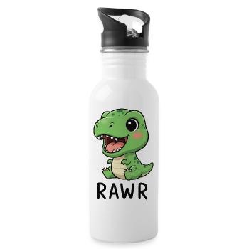 Funny T-Rex Dinosaur Cartoon Joy Laughing - Water bottle with straw - white - Right