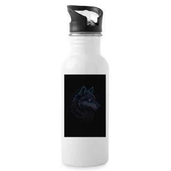 Schwarzer Wolf neonblau - Trinkflasche mit integriertem Trinkhalm - Weiß - Rechts
