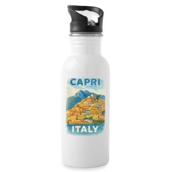 Capri Italy – Watercolor Travel Poster Mediterranean - Water bottle with straw - white - Right