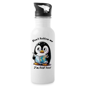 Lost Penguin with Map - Water bottle with straw - white - Right