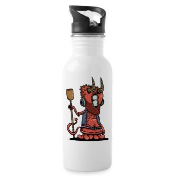 Retro-kleiner Teufel mit Hörnern und Kopfhörern - Trinkflasche mit integriertem Trinkhalm - Weiß - Rechts