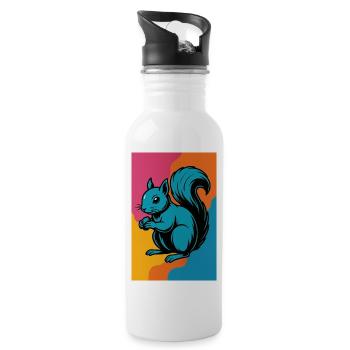 Art pop coloré d’écureuil - Gourde avec paille intégrée - blanc - Droite