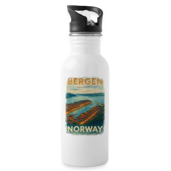 Bergen Norway – Watercolor Vintage Travel Poster - Water bottle with straw - white - Right