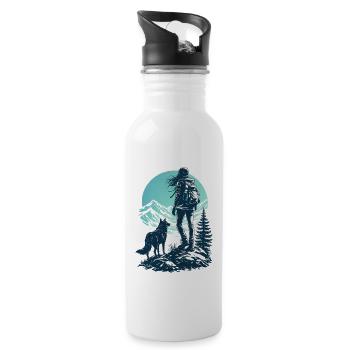 Wolf und Cyan Sky Wanderung - Trinkflasche mit integriertem Trinkhalm - Weiß - Rechts