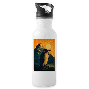 Northern Lights penguin at sunset - Water bottle with straw - white - Right